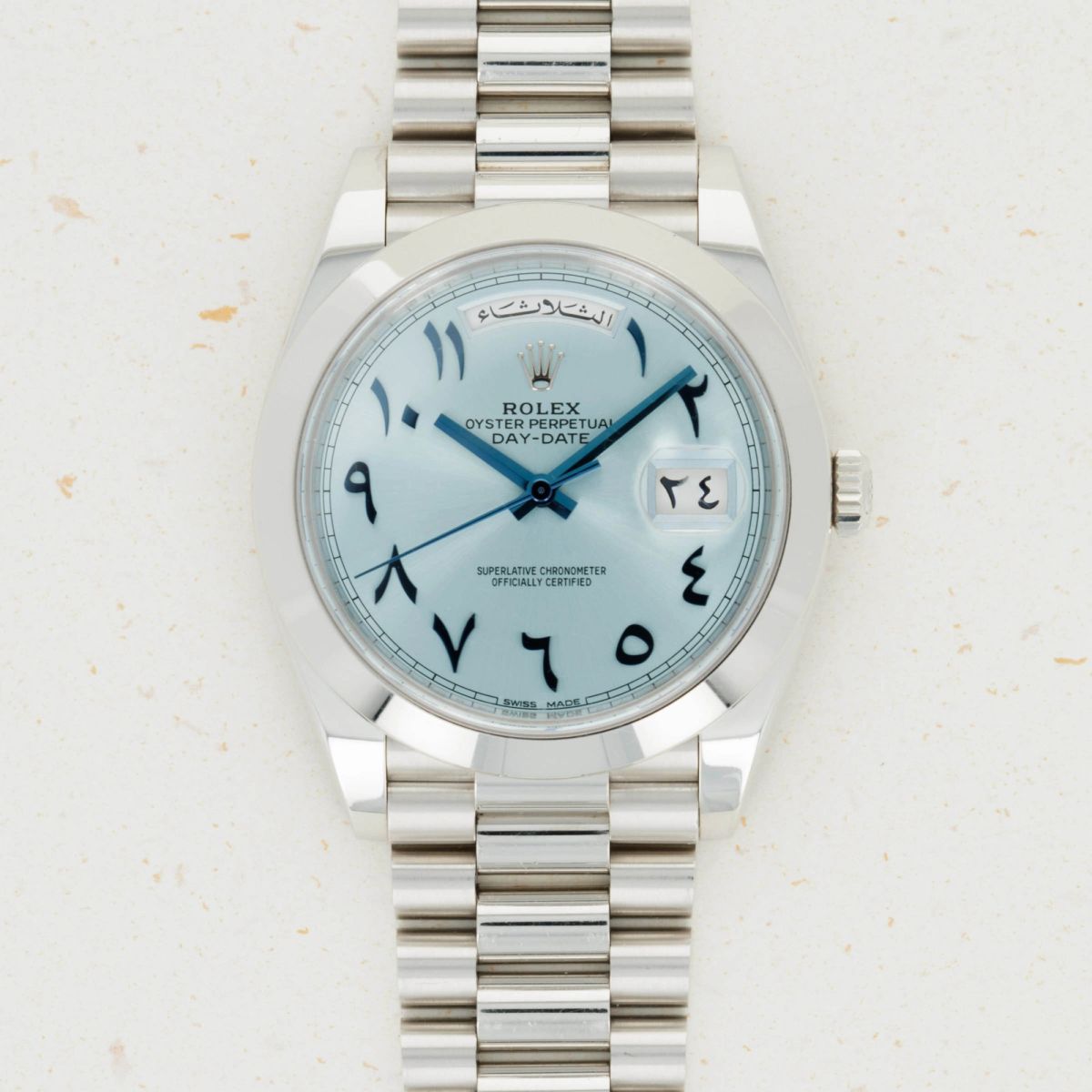 Rolex Day-Date 40 Platinum Ice Blue Arabic Dial