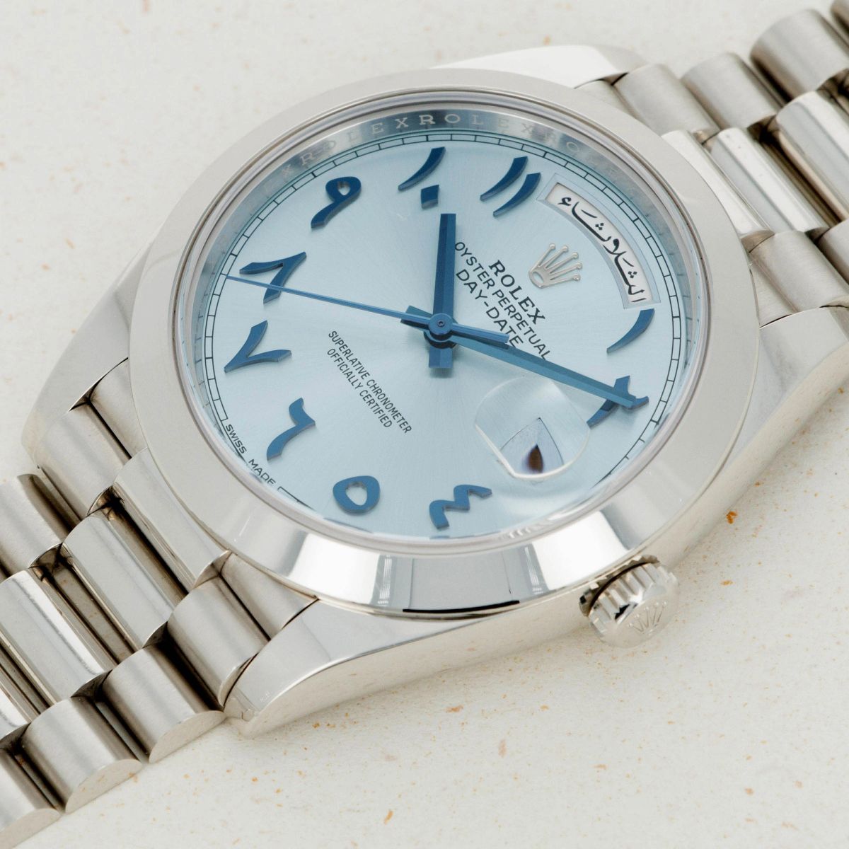 Rolex Day-Date 40 Platinum Ice Blue Arabic Dial