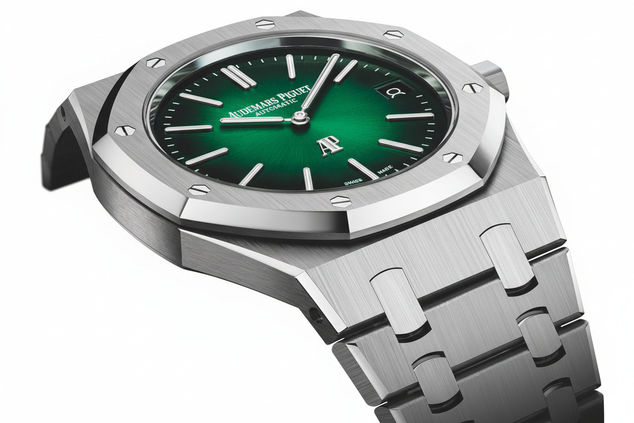 AP-Royal OAK 39 MM Smoked Green Dial Platnium Jumbo Extra Thin