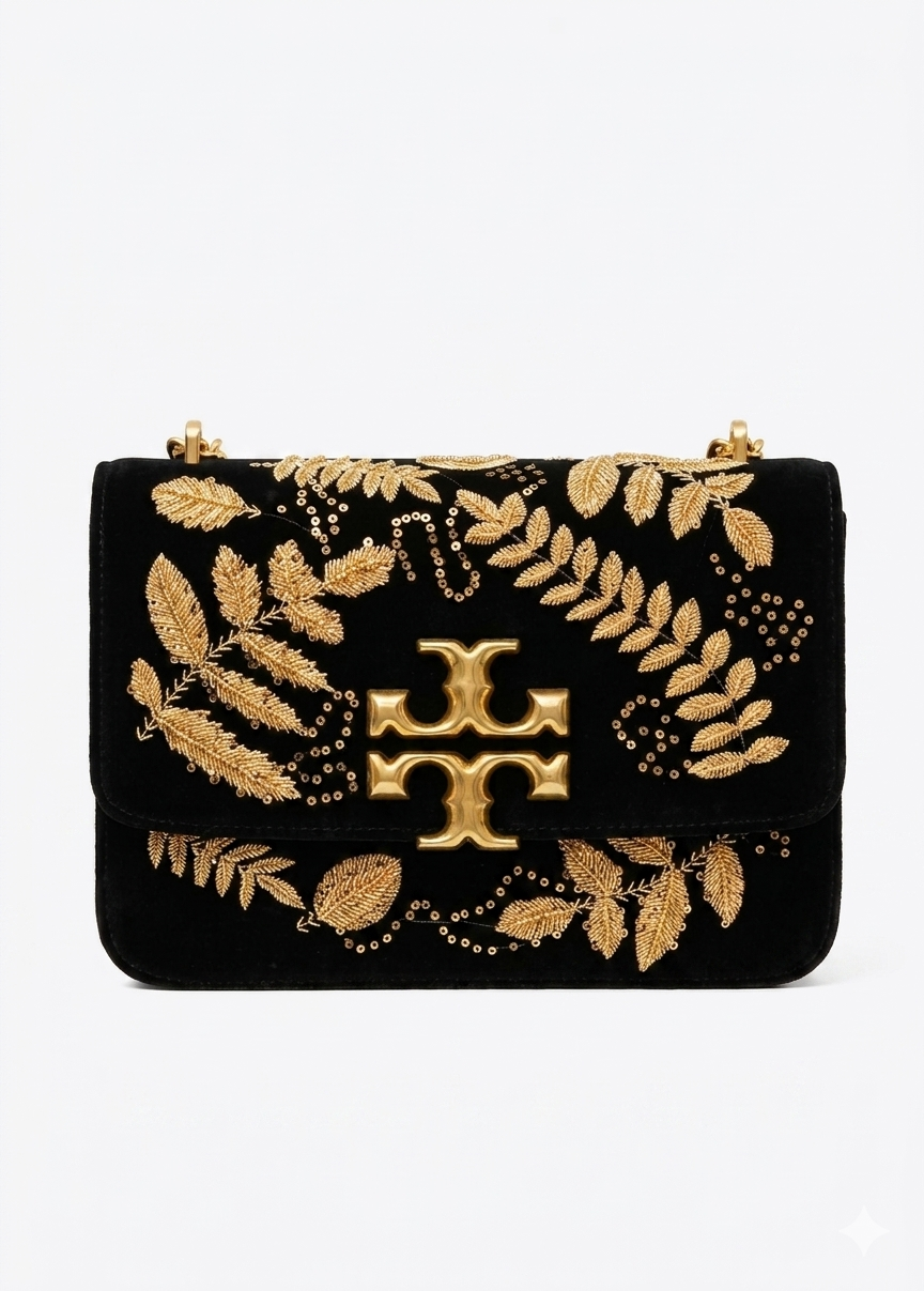 Tory Burch Eleanor small Embroidered velvet convertible shoulder bag