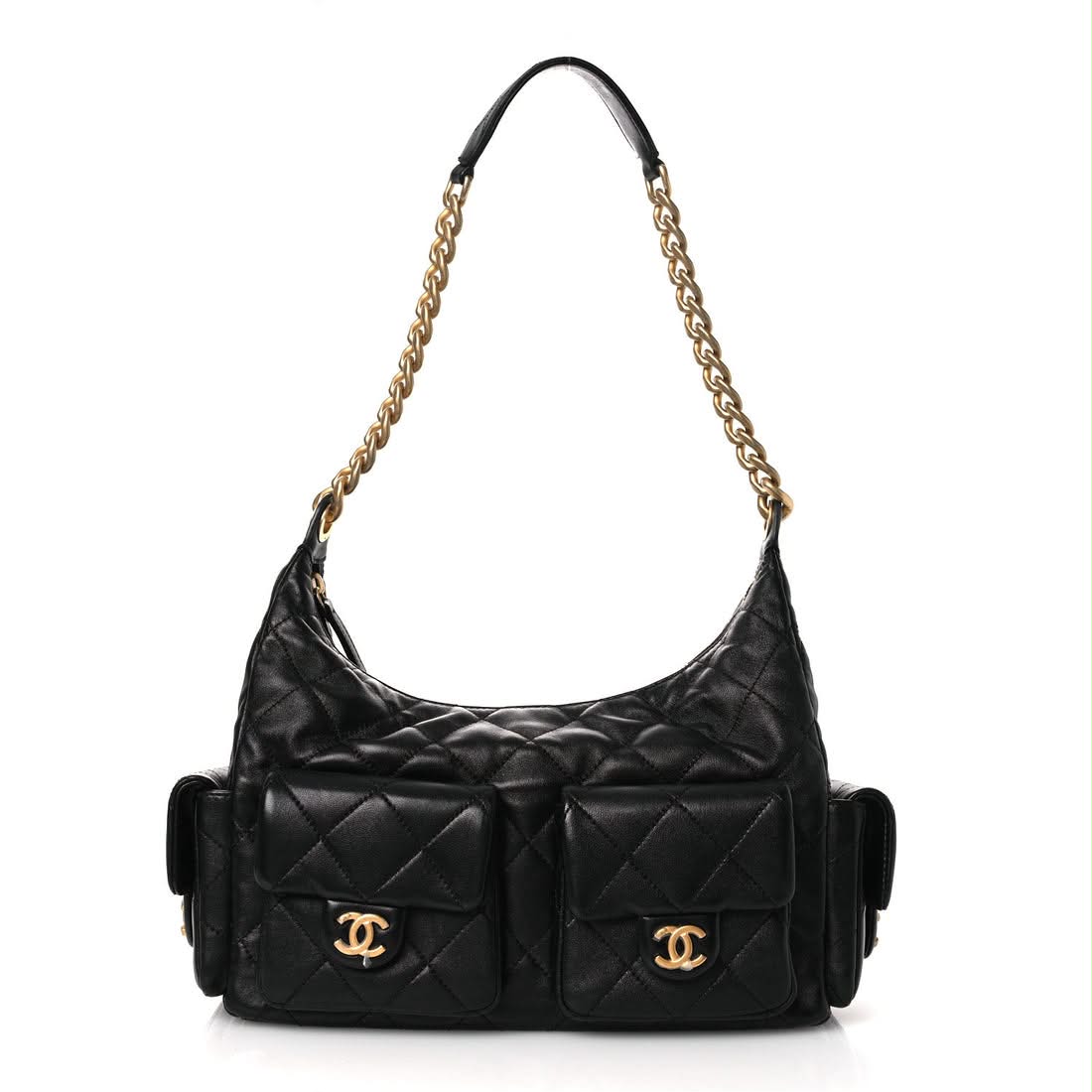 Chanel Black Quilted Shiny Lambskin Small Trendy Pockets